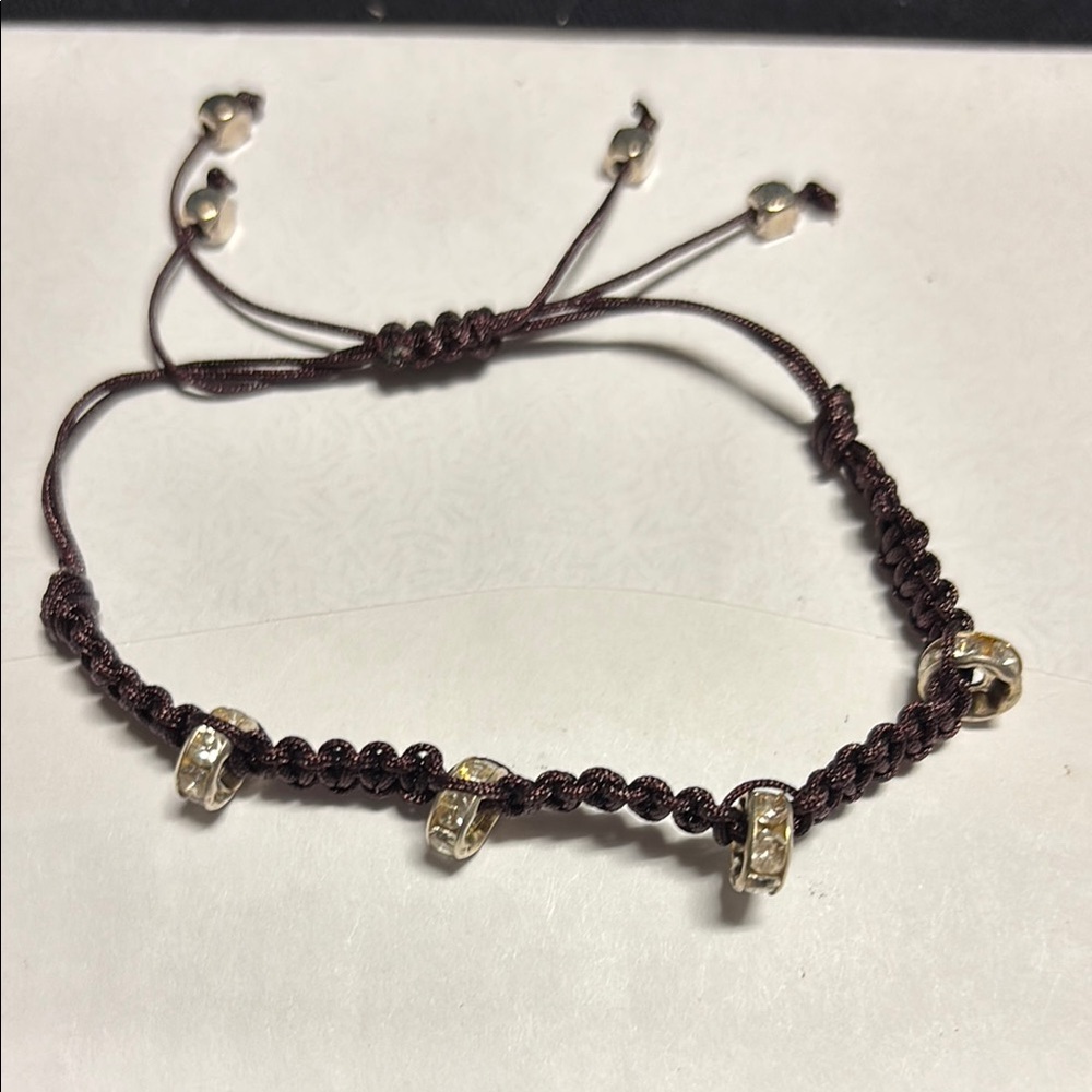 Brown and Silver Macramé Bracelet with Adjustable Closure